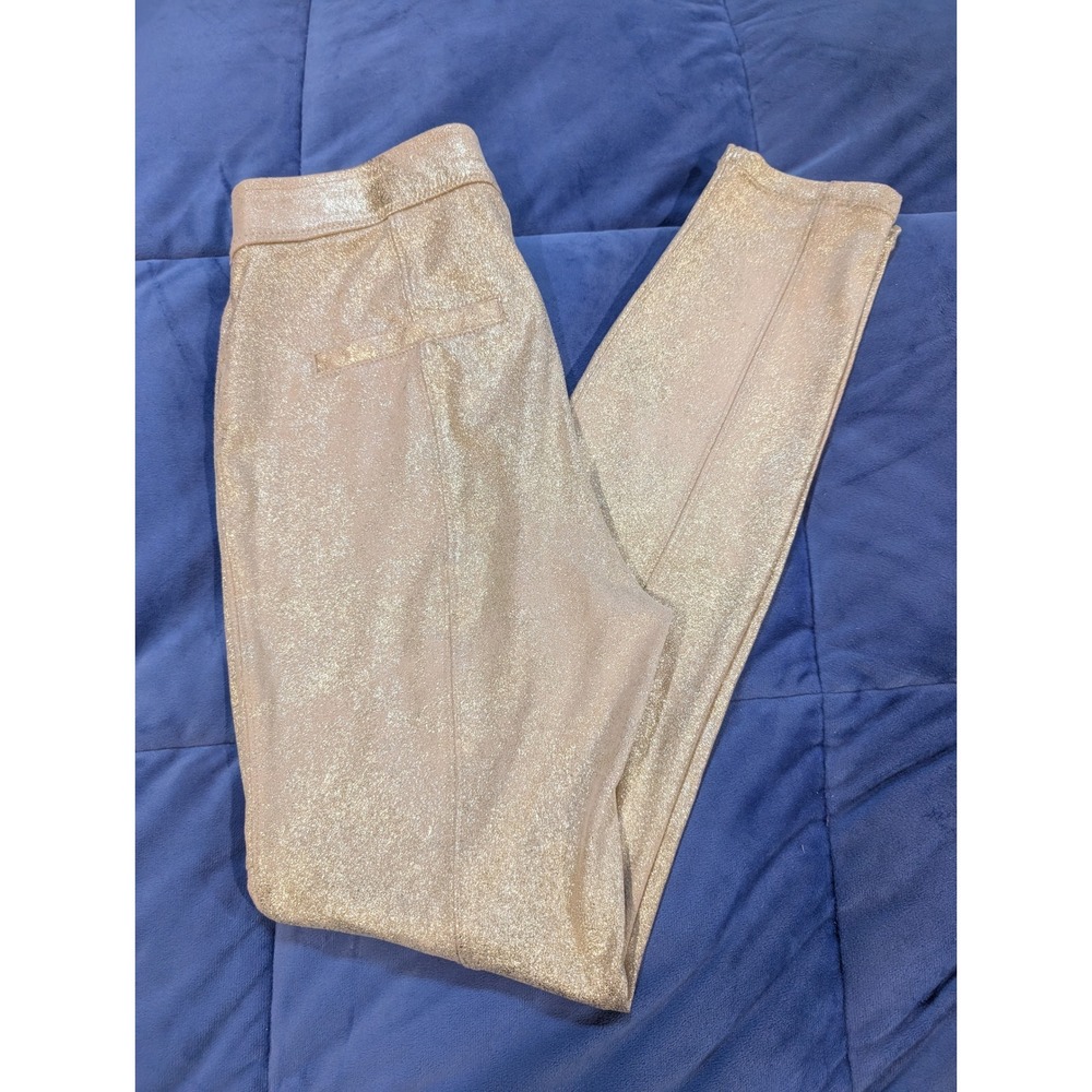 Free People Skinny Pants Gold Metallic Foil‎ Vegan Suede Leg - Size 25
